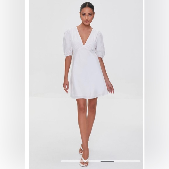 Forever 21 Dresses & Skirts - Forever 21 Woman’s Cutout Puff Sleeve Mini Dress in White Size S NWT